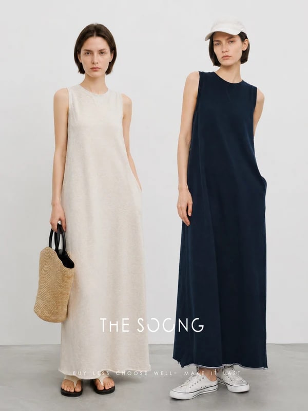 THESOONG 280G Cotton Sleeveless Straight Slit Maxi Dress - 9328 alternate view