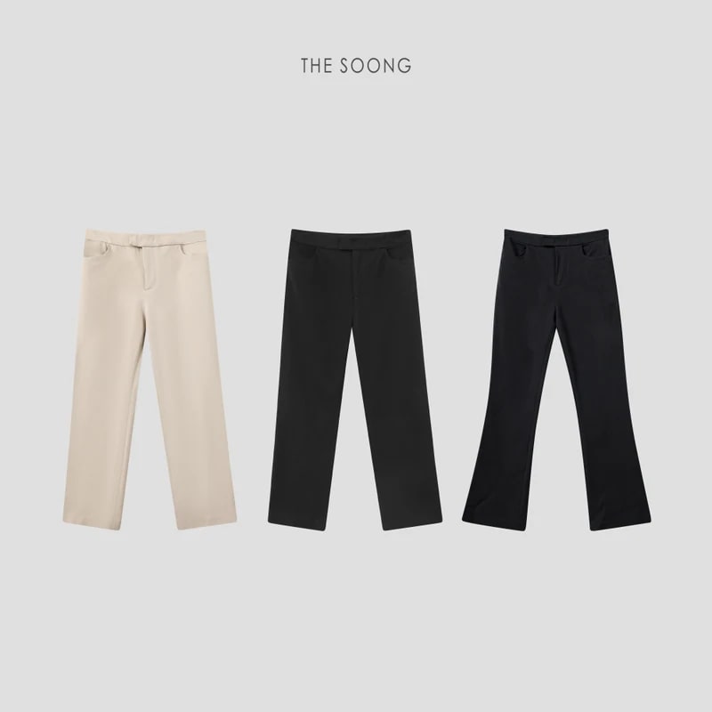 THESOONG Four-Way Stretch Mid-Rise Straight-Leg Cropped Black Pants - 6813