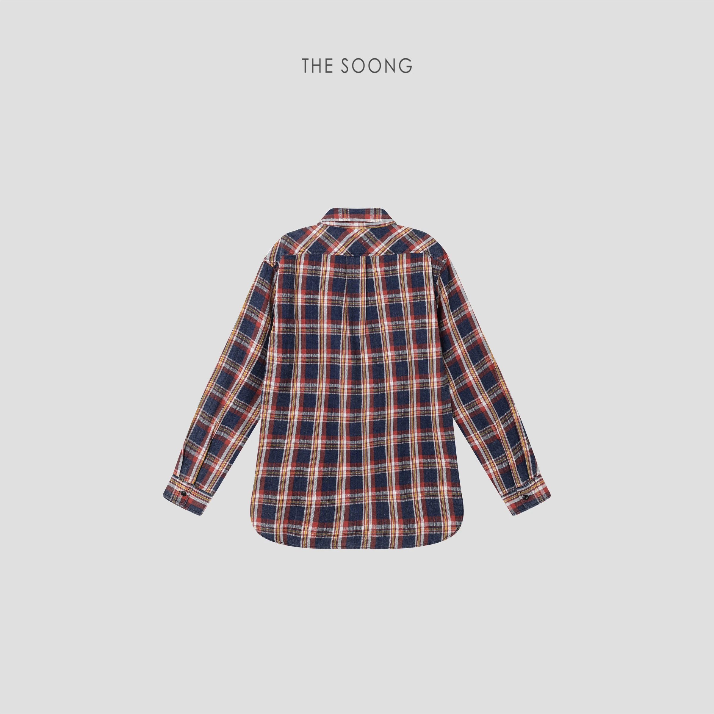 THESOONG Vintage Plaid Salt-Washed Denim Shirt - 7740 view 7