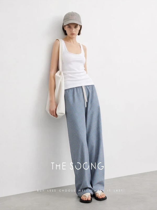 THESOONG Blue & White Check Wide-Leg Pants -9372 view 6