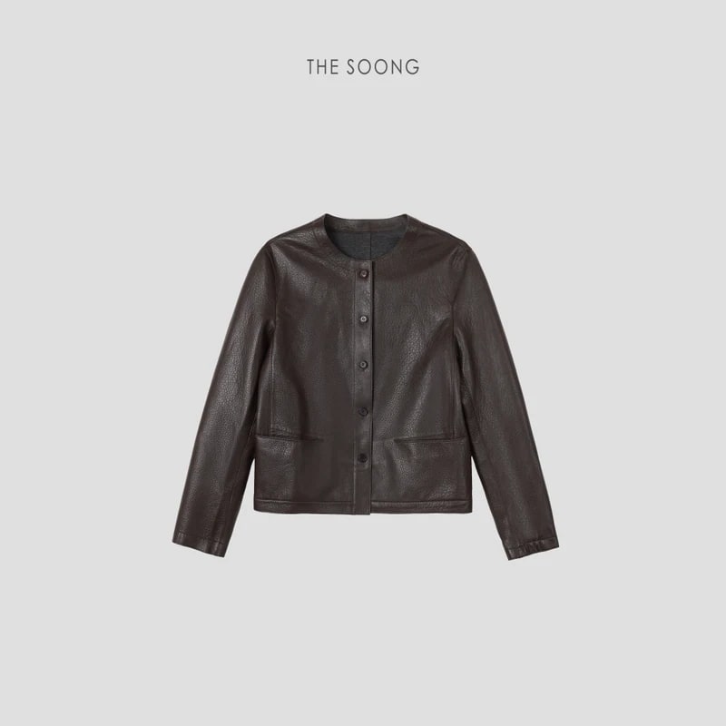 THESOONG “Leather Poem” New Zealand Lambskin Cropped Jacket - 8918