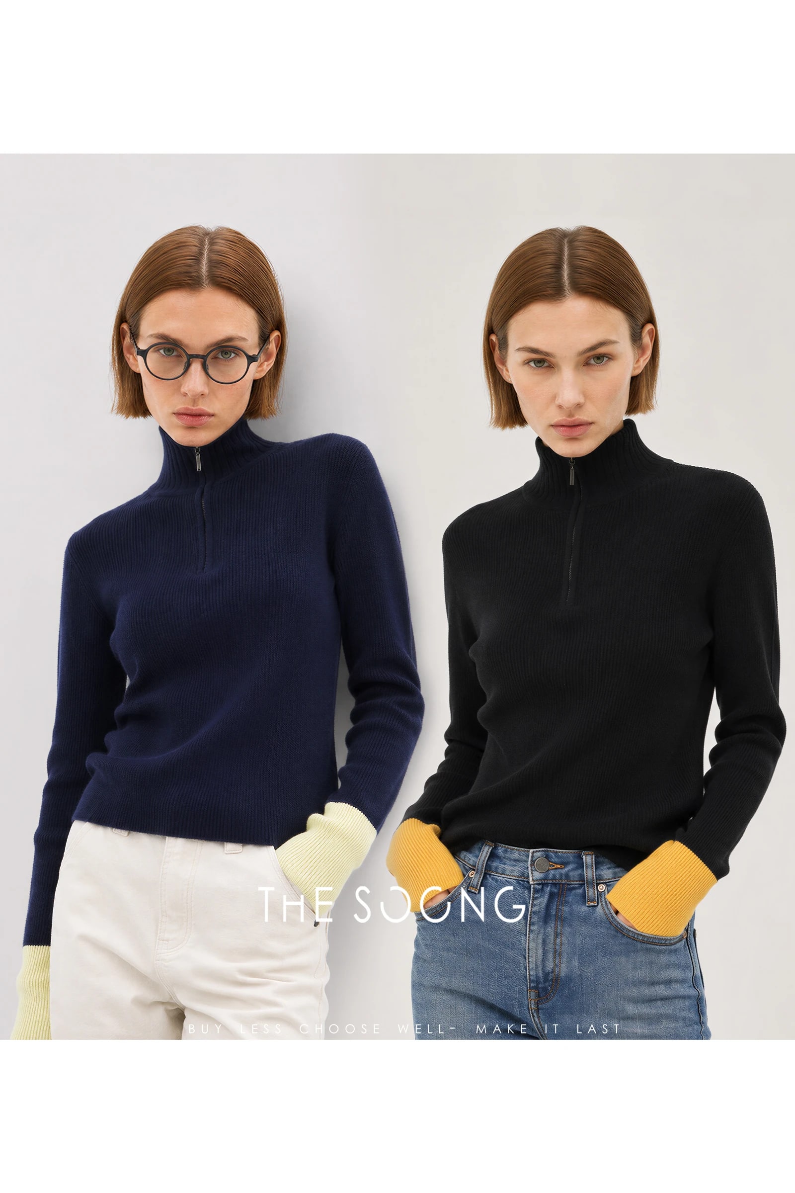 THESOONG 100% Wool Half-Zip Ribbed Stand-Collar Sweater - 8985 alternate view