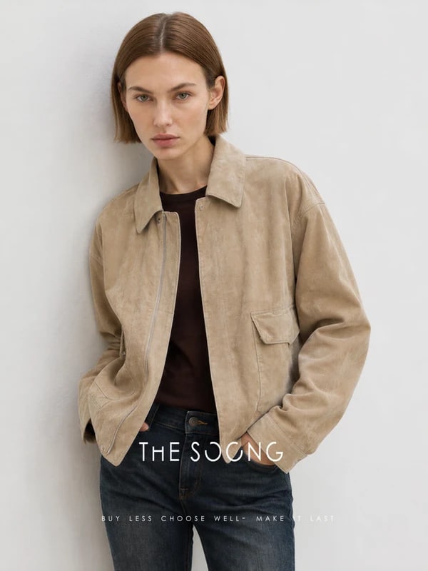 THESOONG “Jianghe” Imported Sudan Lambskin Cropped Leather Jacket - 9141 view 4