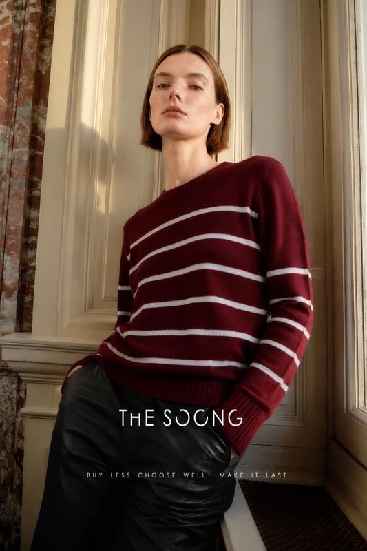 THESOONG 100% Cashmere Soft Striped Crewneck Sweater - 8982 view 6