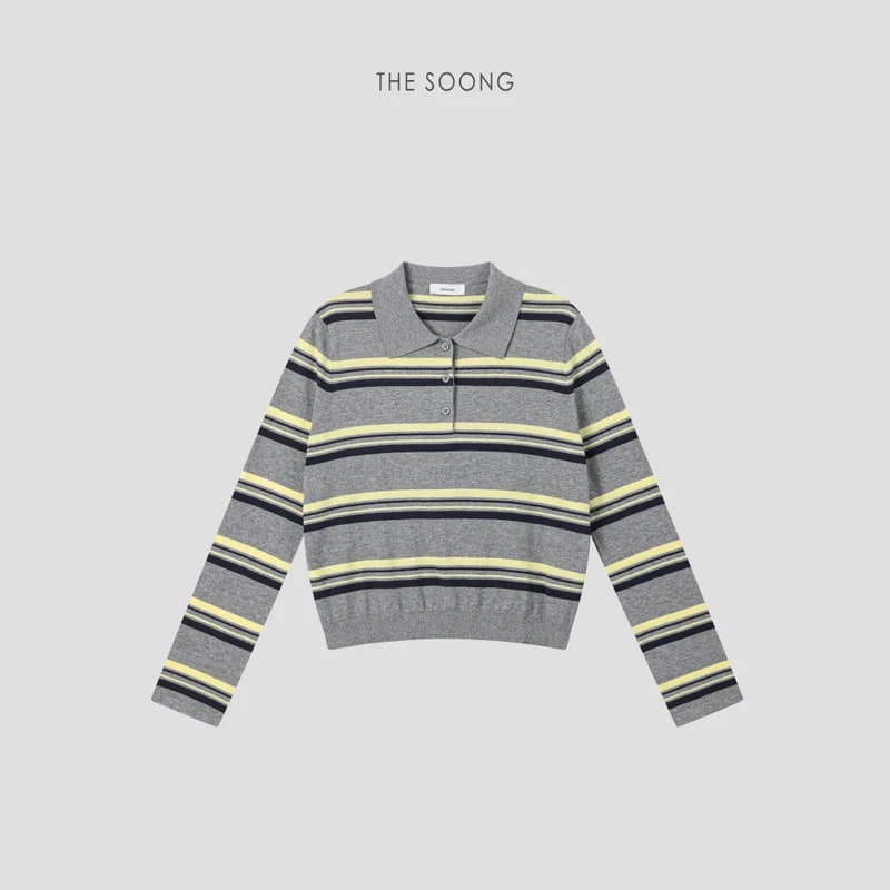 THESOONG 100% Combed Cotton Fine-Knit Polo Sweater - 9238