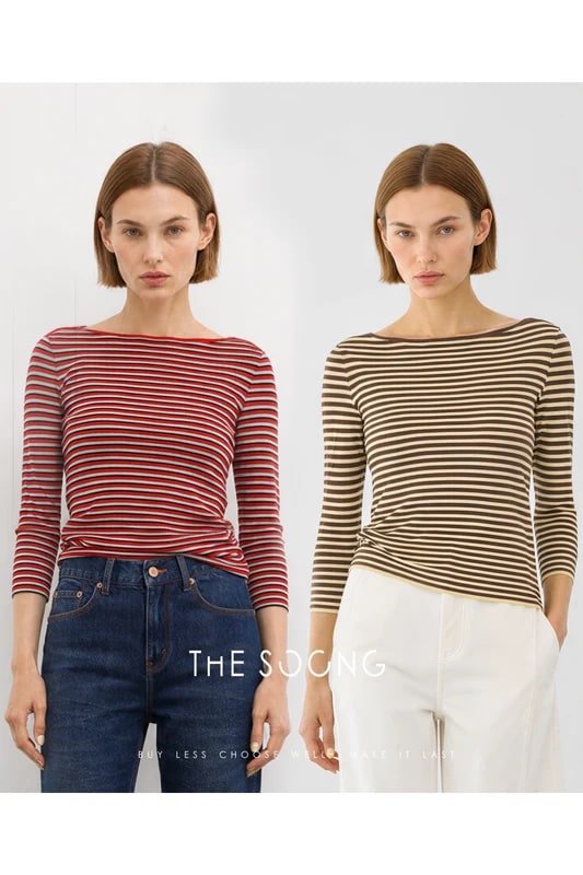 THESOONG “Tide Texture” Acetate Cotton Lightweight Boat-Neck Top - 9103 alternate view