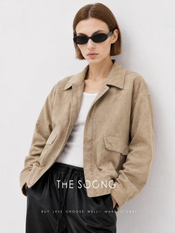 THESOONG “Jianghe” Imported Sudan Lambskin Cropped Leather Jacket - 9141 view 2