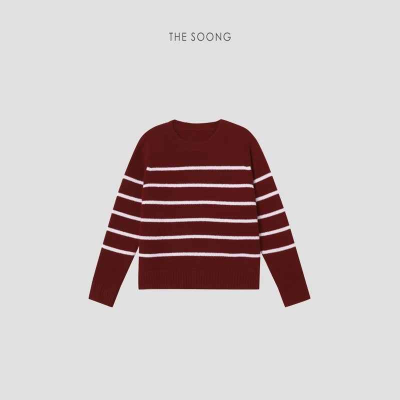THESOONG 100% Cashmere Soft Striped Crewneck Sweater - 8982 view 10