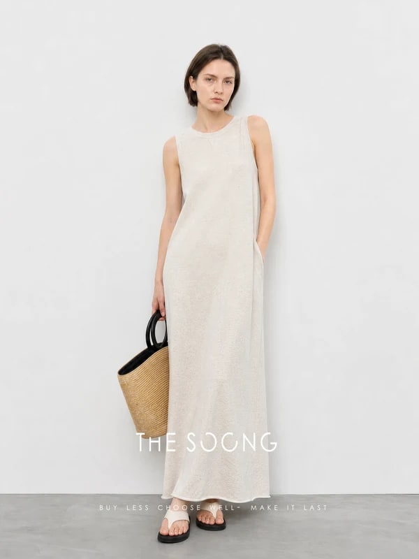 THESOONG 280G Cotton Sleeveless Straight Slit Maxi Dress - 9328 view 4