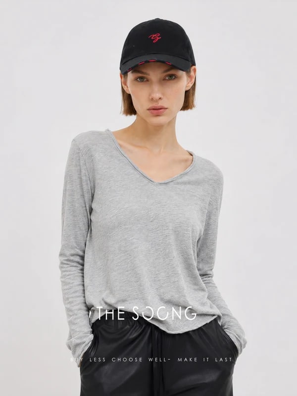 THESOONG “Snow Fleece” Soft Brushed Cotton V-Neck Long-Sleeve Top - 9047 view 4
