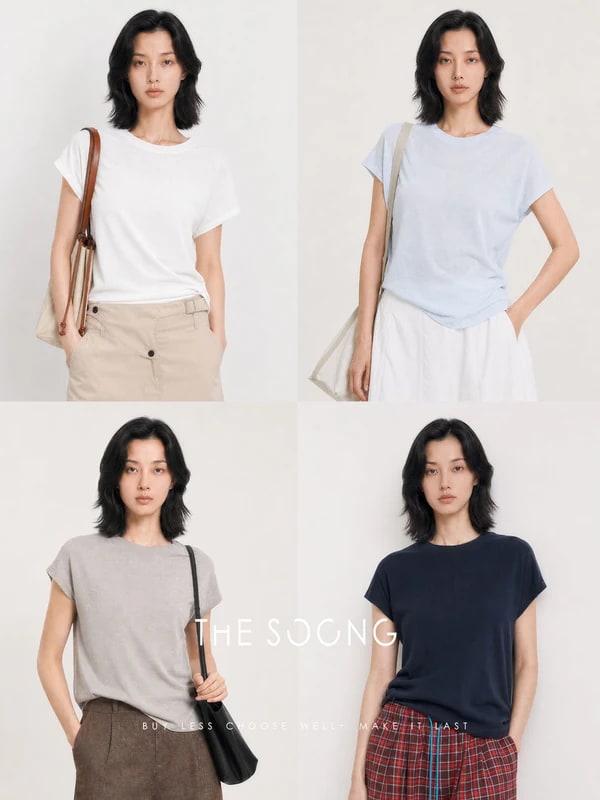 THESOONG Rain Dew Linen-Cotton Blend Small Flutter-Sleeve T-Shirt alternate view