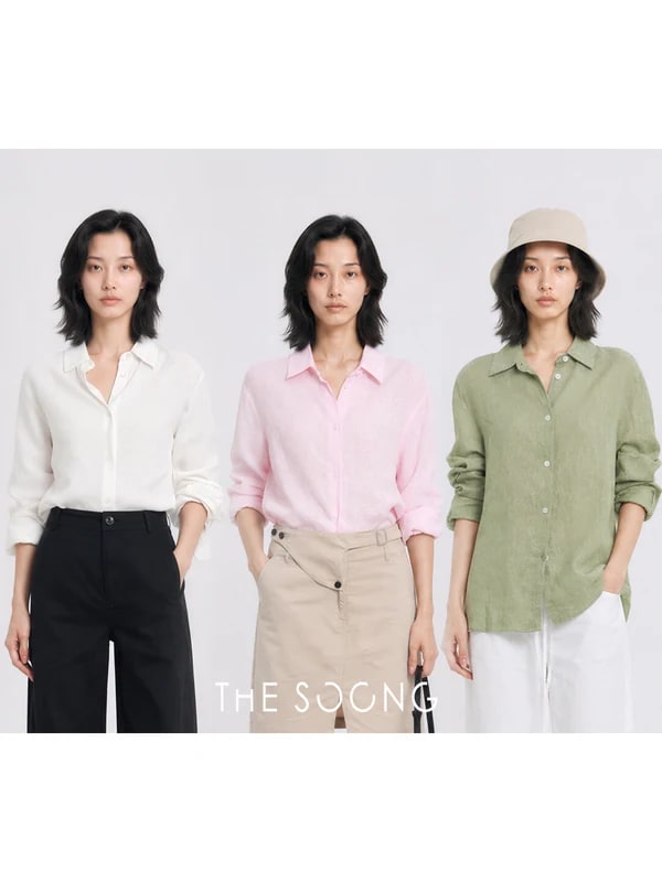 THESOONG Quiet Luxury 100% Linen Textured Collared Shirt - 8846 alternate view