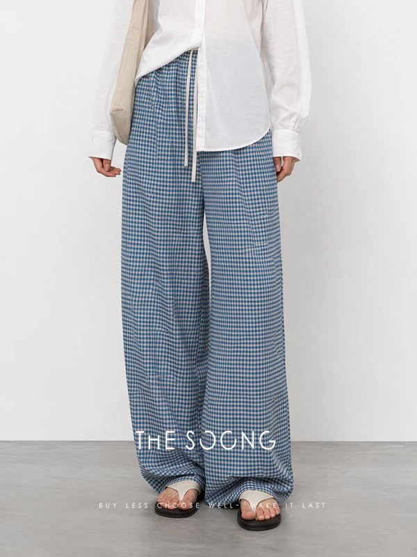 THESOONG Blue & White Check Wide-Leg Pants -9372 alternate view