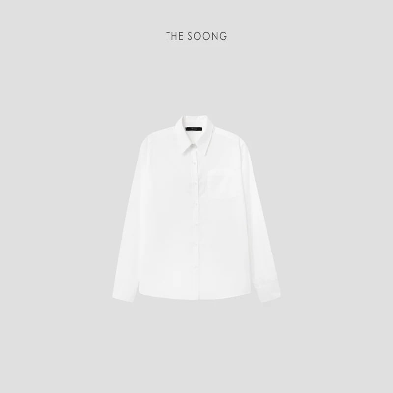 THESOONG Minimalist White Mulberry Silk Long-Sleeve Shirt