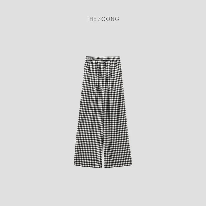 THESOONG Classic Black & White Check Elastic-Waist Pants - 6623