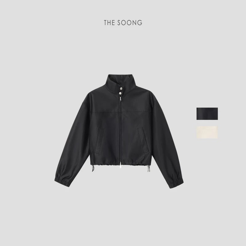 THESOONG “Bass Jacket” Relaxed Zip-Up Stand-Collar Cropped Jacket - 9142