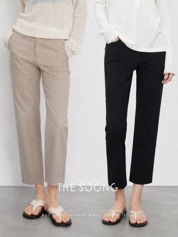 THESOONG Four-Way Stretch Mid-Rise Straight-Leg Cropped Black Pants - 6813 alternate view