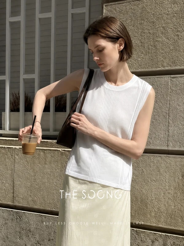 THESOONG Linen Sleeveless Vest Summer Crewneck Relaxed Top -9385 view 6