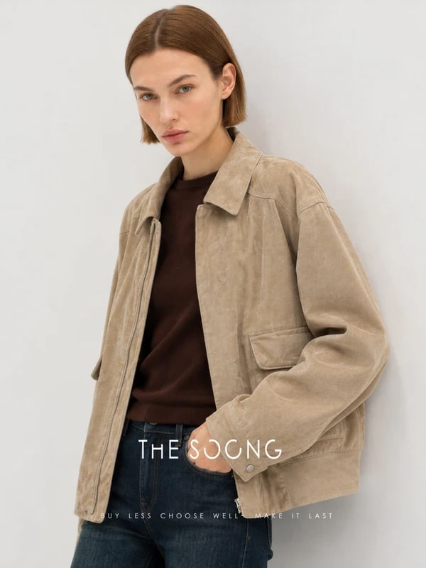 THESOONG “Jianghe” Imported Sudan Lambskin Cropped Leather Jacket - 9141 view 5