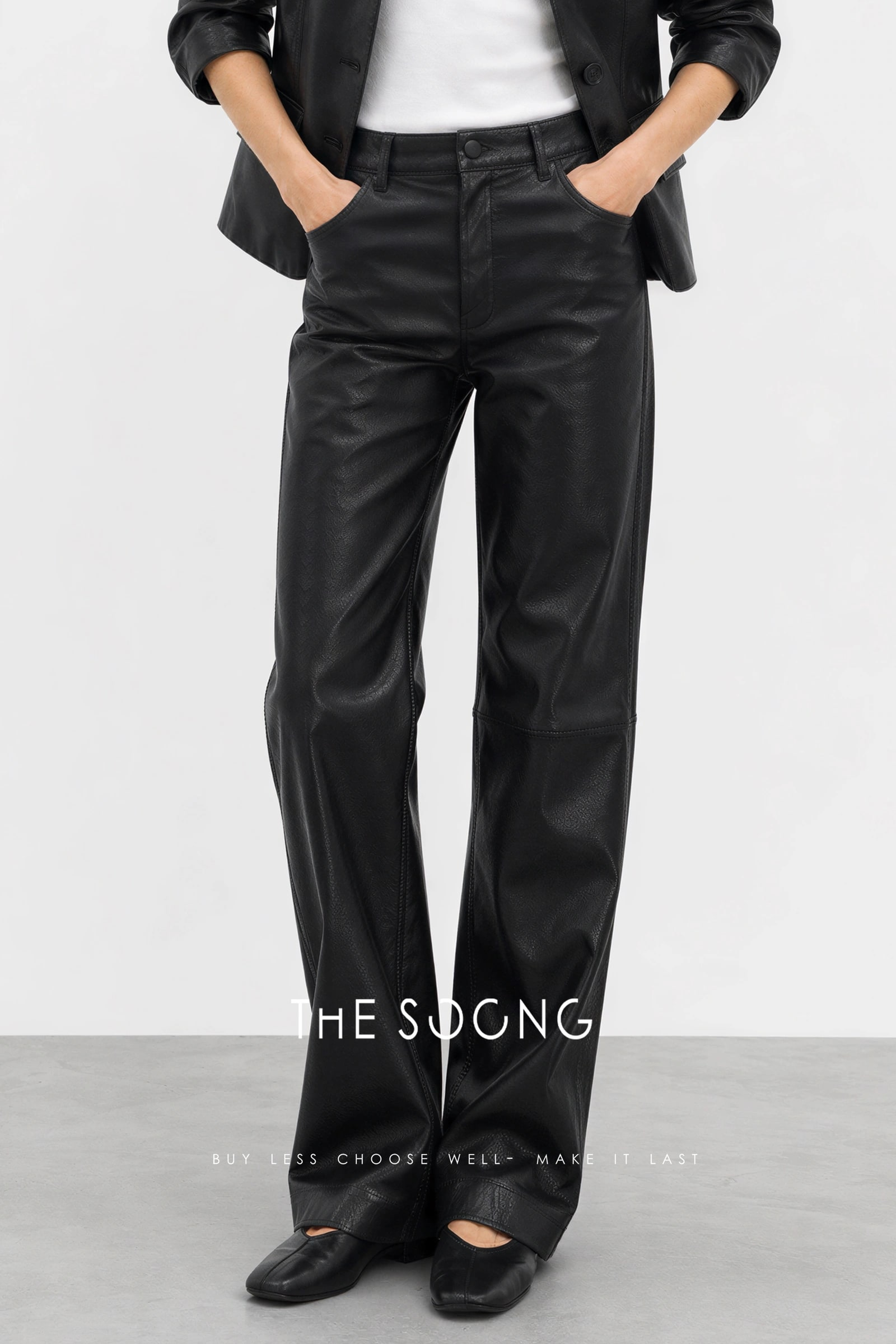 THESOONG “Matte Edge” British Lambskin Mid-Rise Flared Leather Pants - 9145 view 2