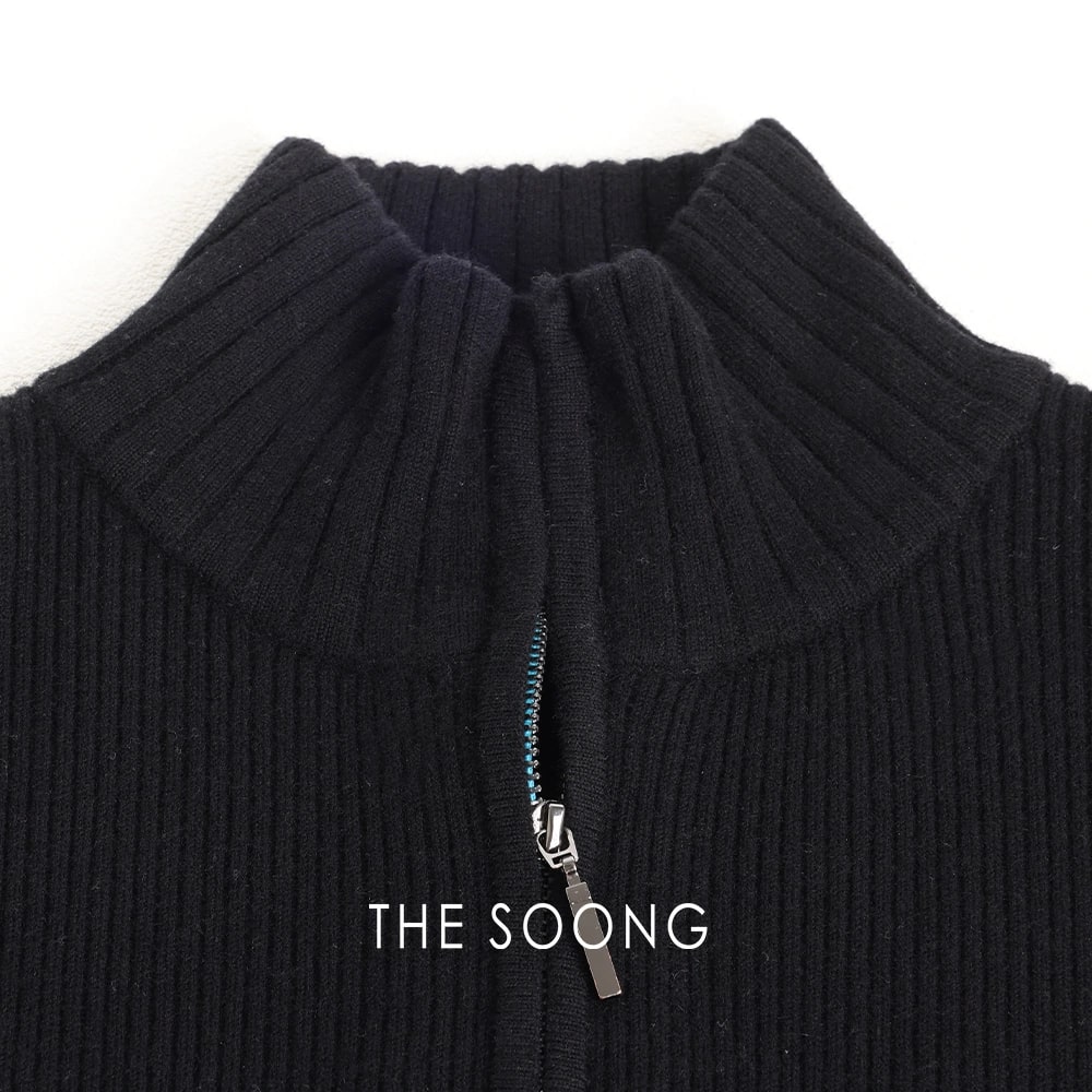 THESOONG 100% Wool Half-Zip Ribbed Stand-Collar Sweater - 8985 view 11
