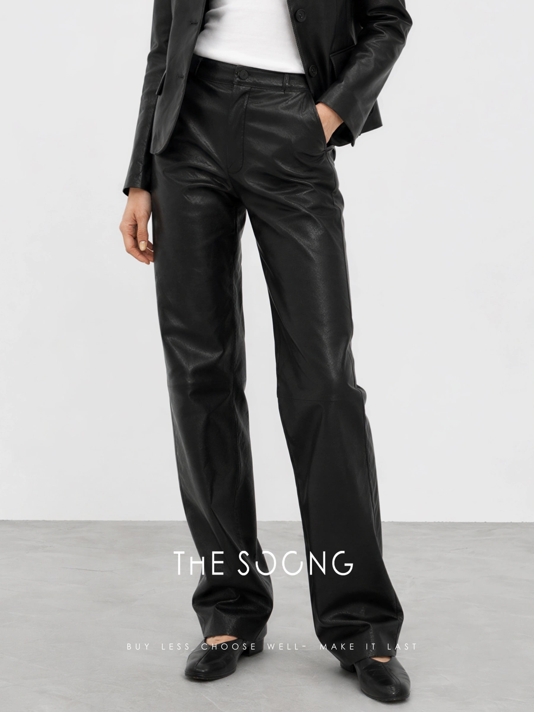 THESOONG “Matte Edge” British Lambskin Mid-Rise Flared Leather Pants - 9145 view 3