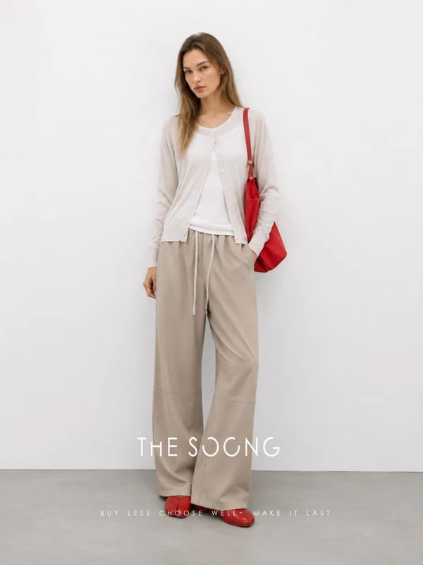 THESOONG 100% Lambskin Textured Drawstring Leather Pants - 9301 view 4