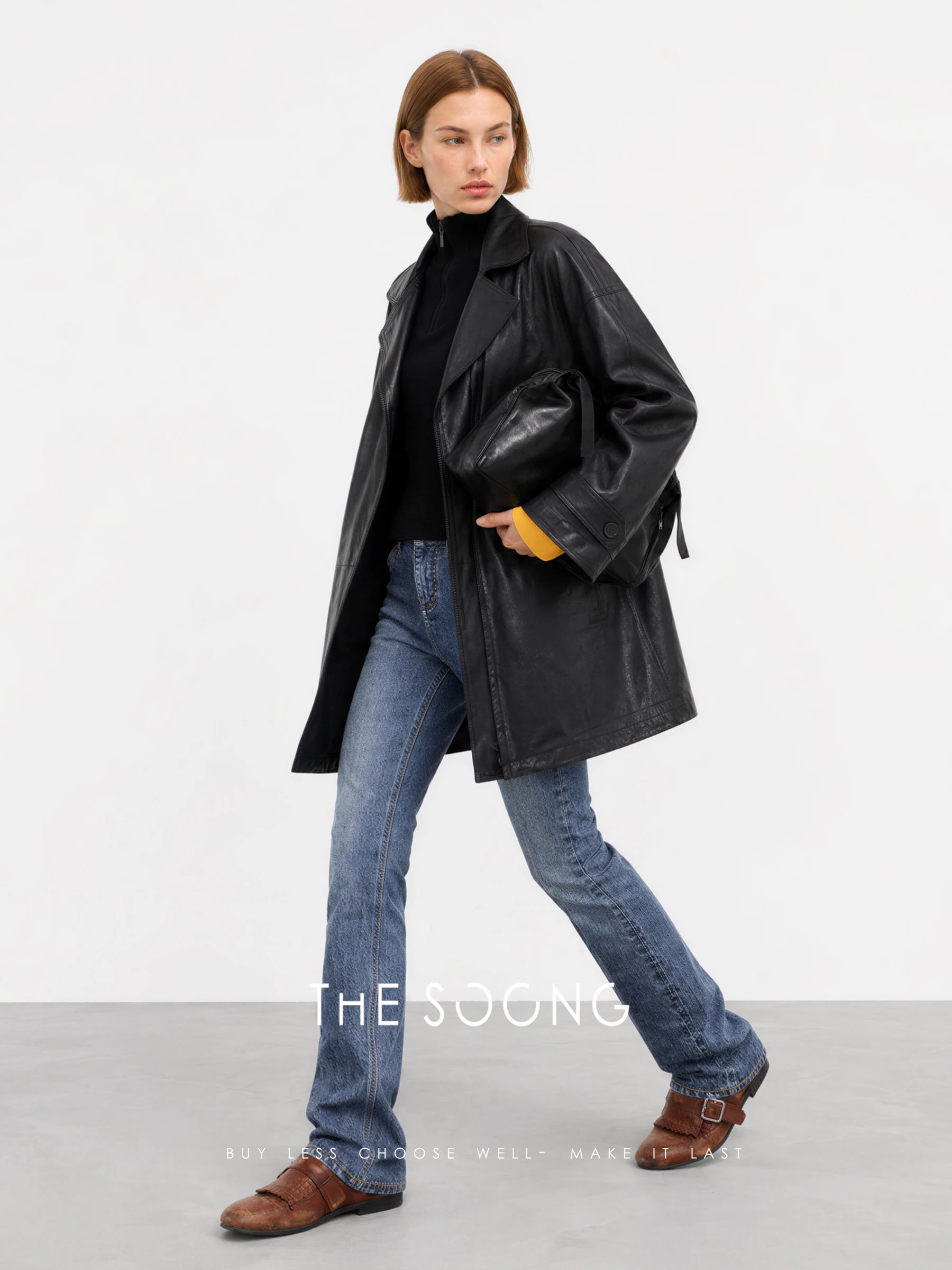 THESOONG “Black Long Straight” Washed Stretch Denim Pants - 3520 view 4