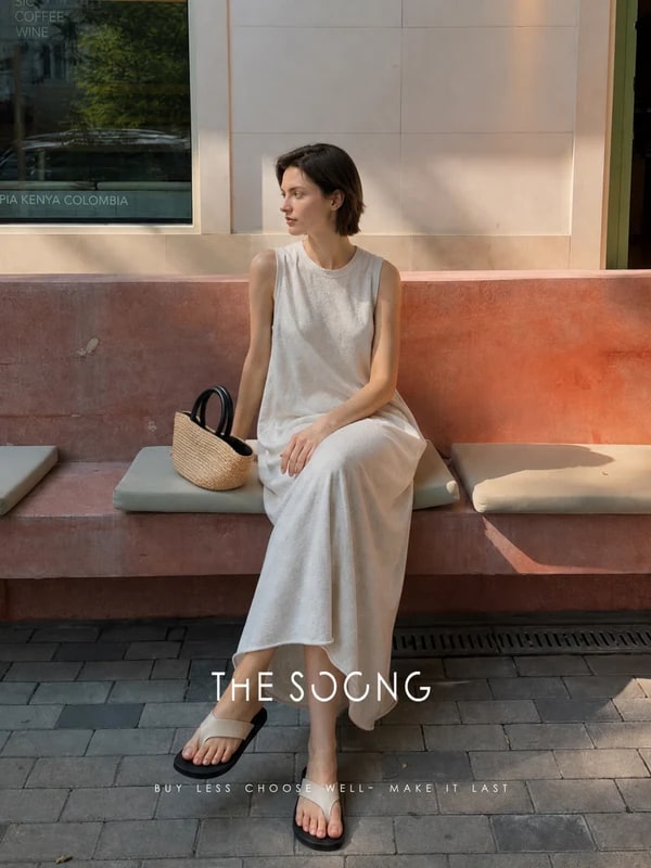 THESOONG 280G Cotton Sleeveless Straight Slit Maxi Dress - 9328 view 7