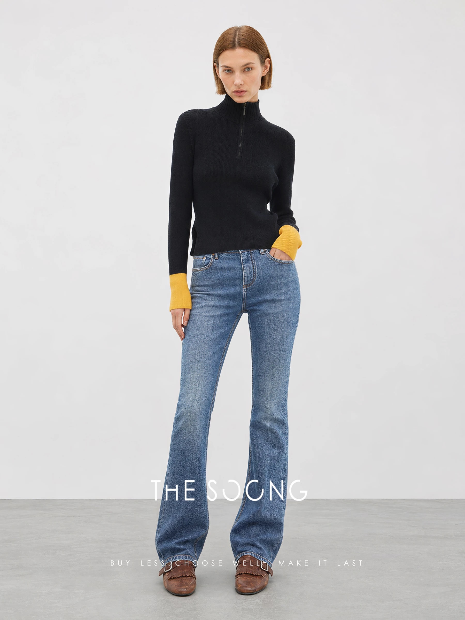 THESOONG 100% Wool Half-Zip Ribbed Stand-Collar Sweater - 8985 view 6