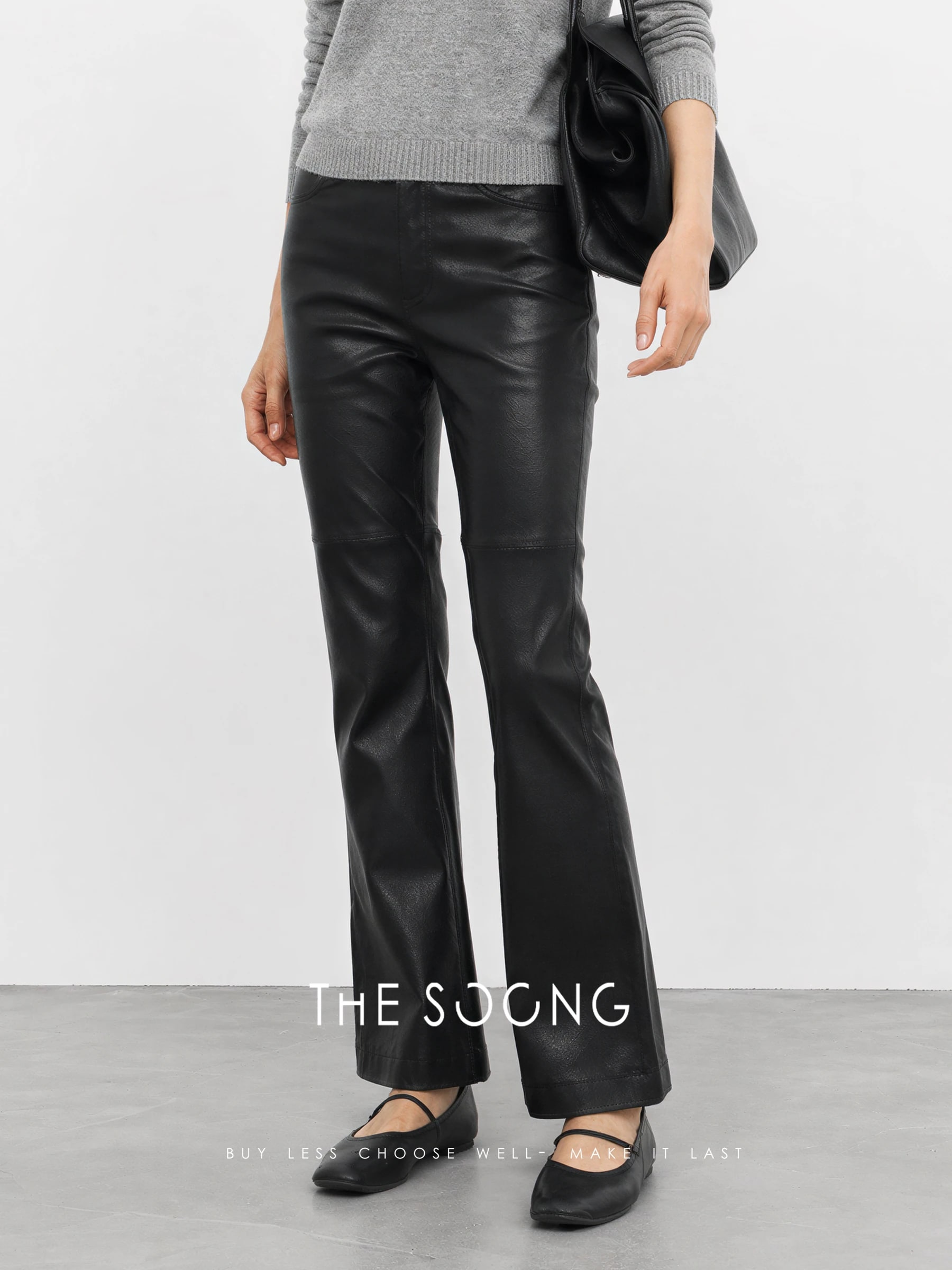 THESOONG “Matte Edge” British Lambskin Mid-Rise Flared Leather Pants - 9145 view 6