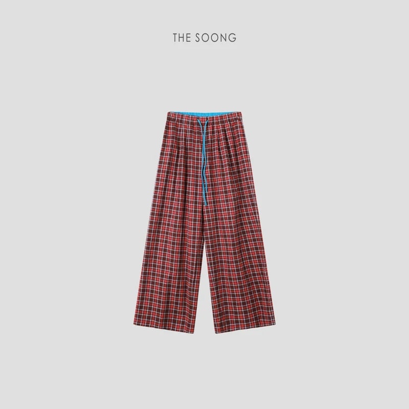 THESOONG Lazy Holiday 100% Cotton Vintage Plaid Elastic Waist