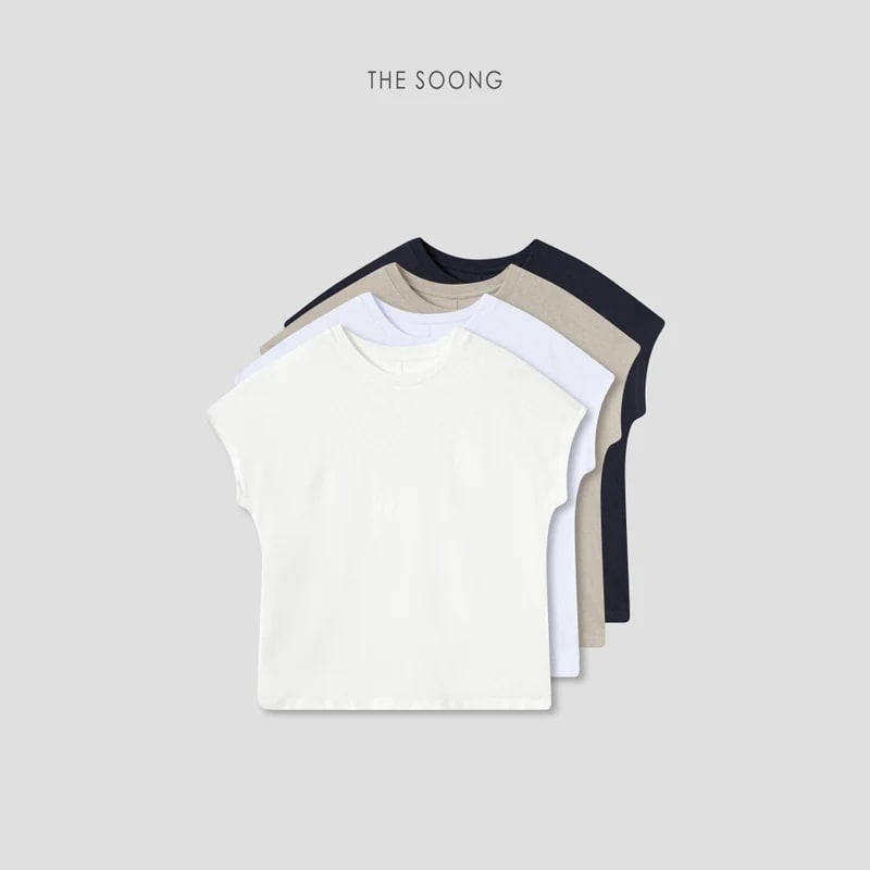 THESOONG Rain Dew Linen-Cotton Blend Small Flutter-Sleeve T-Shirt