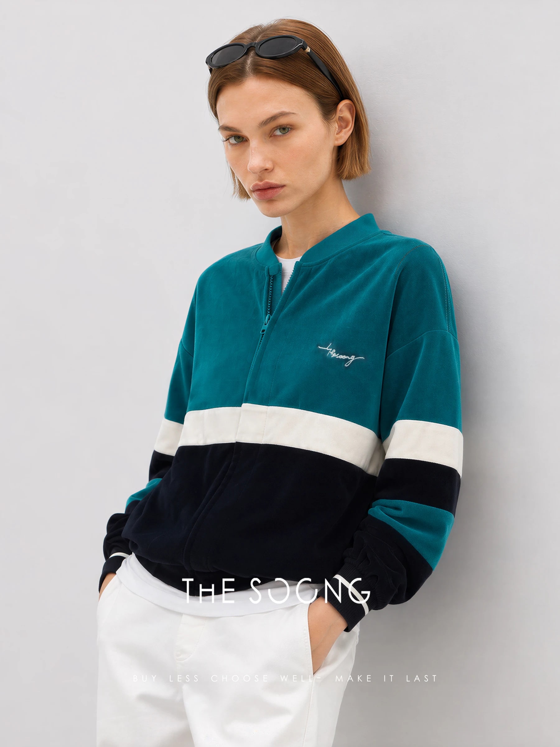 THESOONG “90s Vintage” Velvet Contrast Oversized Baseball Jacket - 9019 alternate view