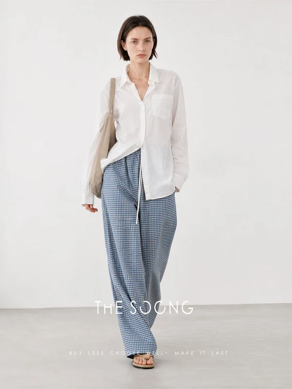 THESOONG Blue & White Check Wide-Leg Pants -9372 view 4