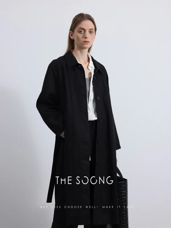 THESOONG “Airport Trench” Soft-Washed Black Twill Coat -3222 alternate view