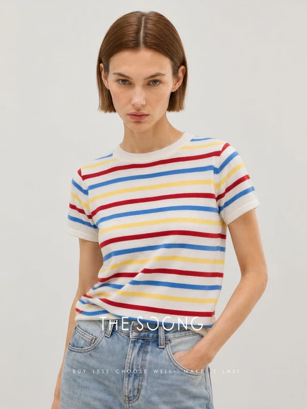 THESOONG Australian Wool Rainbow Stripe Knit Sweater - 9041 alternate view
