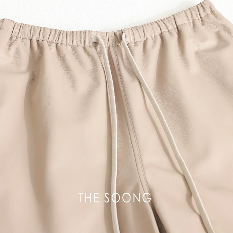 THESOONG 100% Lambskin Textured Drawstring Leather Pants - 9301 view 9