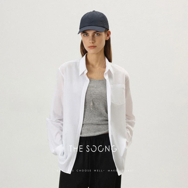 THESOONG Minimalist White Mulberry Silk Long-Sleeve Shirt alternate view