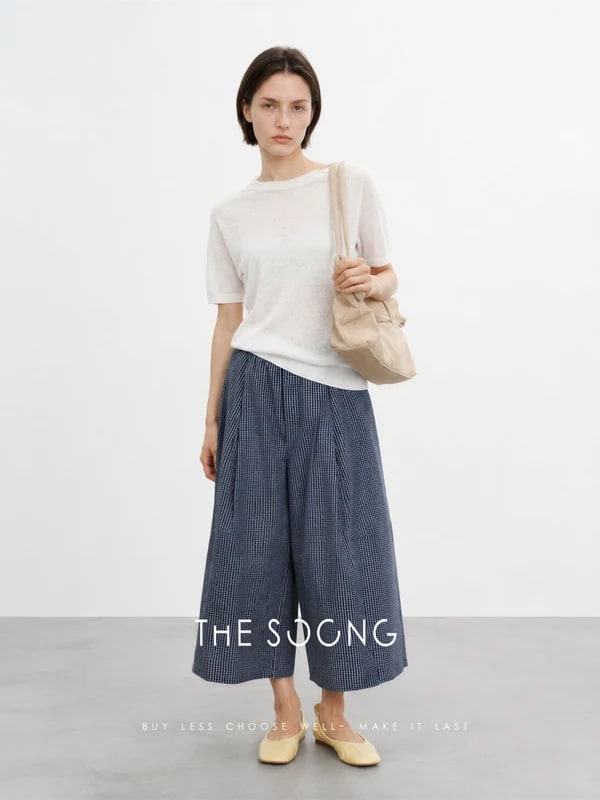 THESOONG Classic 100% Cotton Tailored Check Wide-Leg Pants - 8479 alternate view