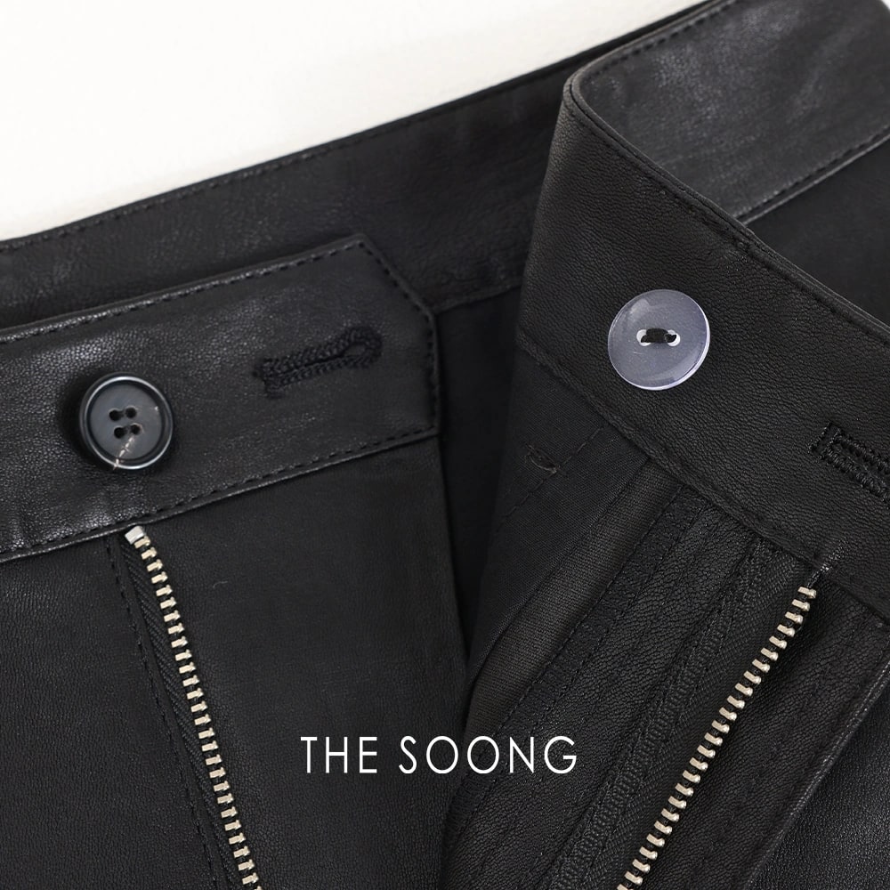 THESOONG “Matte Edge” British Lambskin Mid-Rise Flared Leather Pants - 9145 view 15
