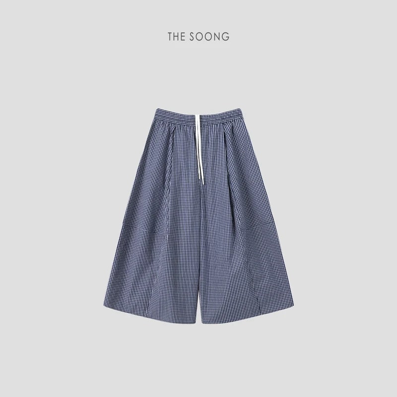 THESOONG Classic 100% Cotton Tailored Check Wide-Leg Pants - 8479