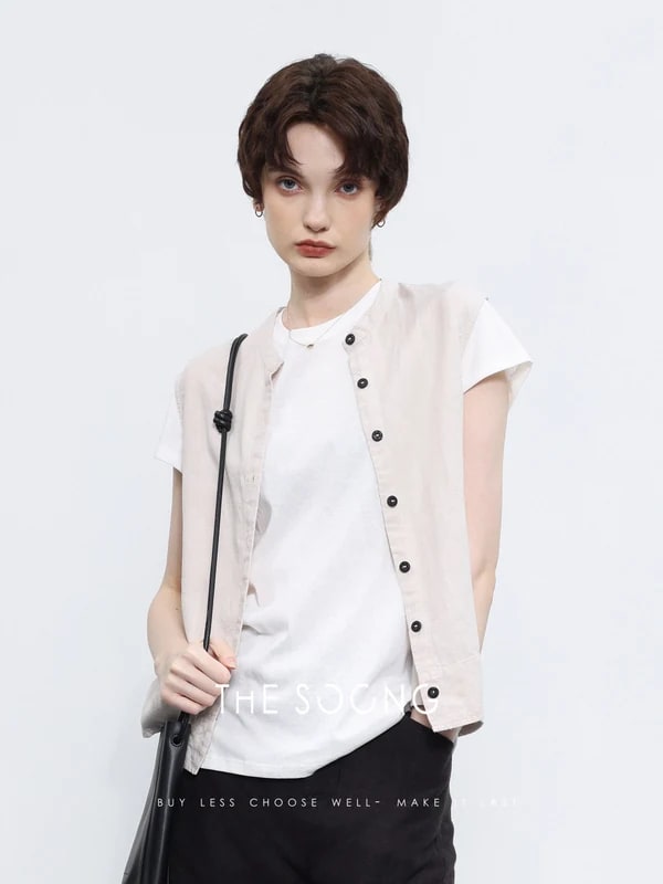THESOONG Sand-Washed Softened Lightweight Linen Sleeveless Vest alternate view