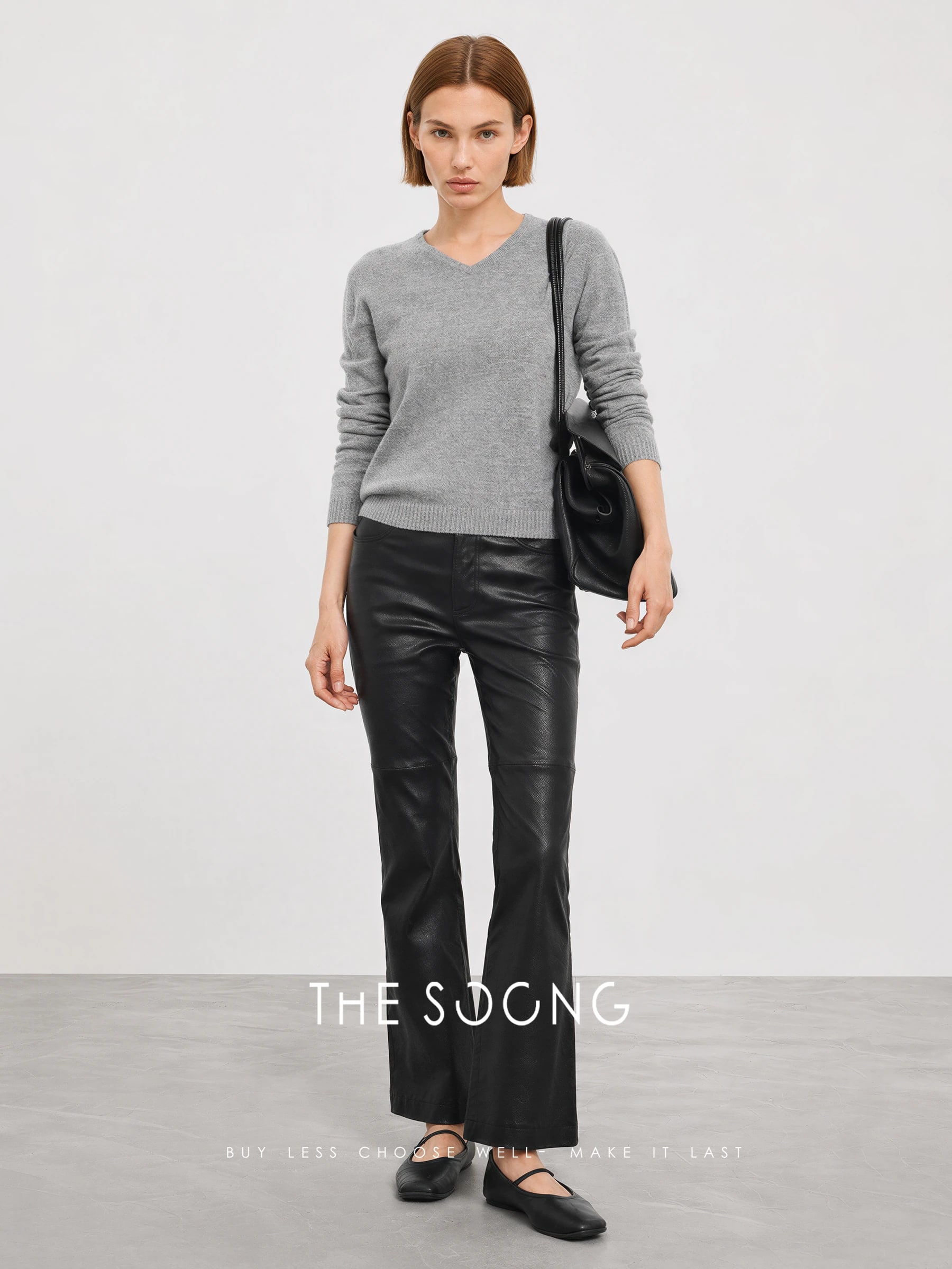 THESOONG “Matte Edge” British Lambskin Mid-Rise Flared Leather Pants - 9145 view 7
