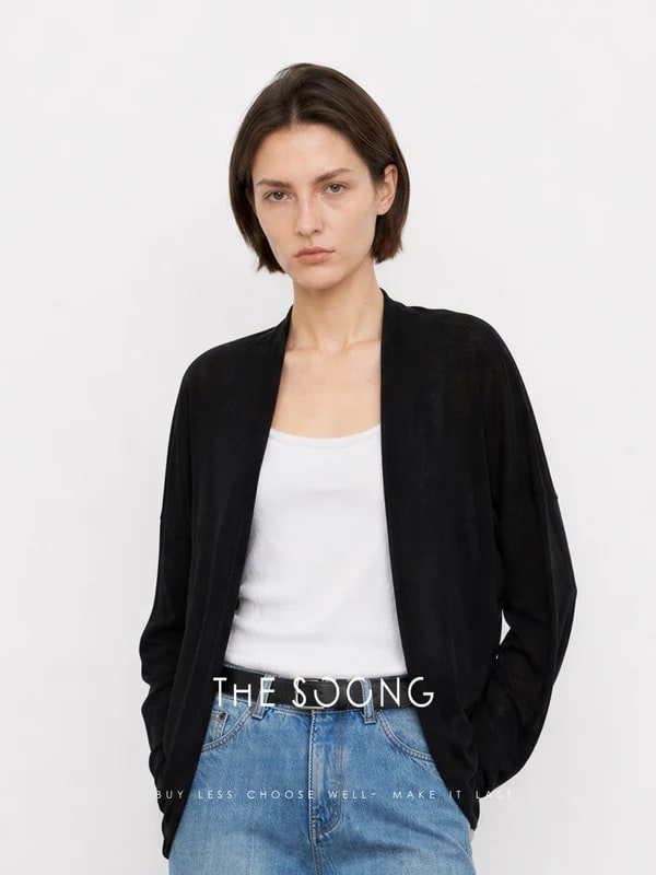 THESOONG Relaxed Draped Collarless Textured Knit Cardigan - 9329 view 5