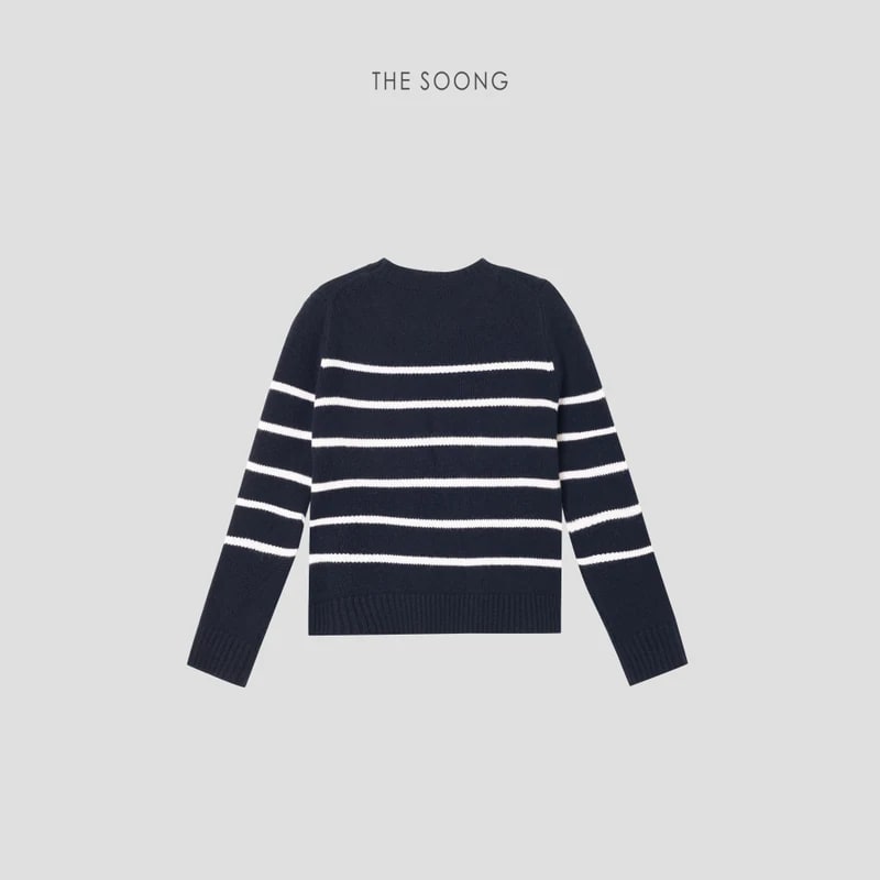 THESOONG 100% Cashmere Soft Striped Crewneck Sweater - 8982 view 8