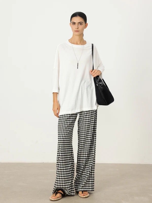 THESOONG Classic Black & White Check Elastic-Waist Pants - 6623 view 3