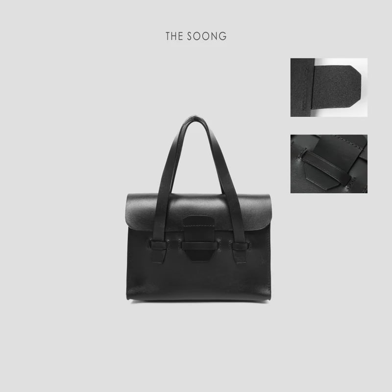 THESOONG Briefcase Natural Resin Leather Hand-Stitched Oil-Edge Texture -7263 view 2