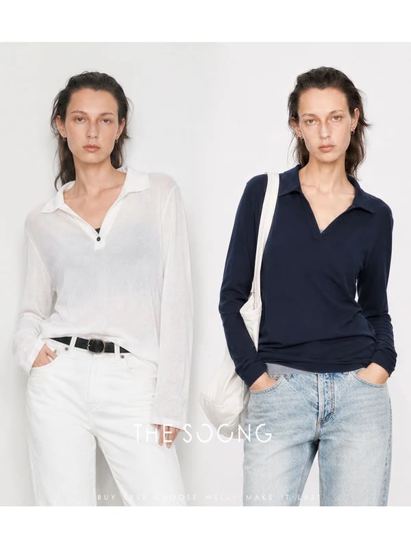 THESOONG 26s' Classic Versatile Slimming Henley Polo Long Sleeve alternate view