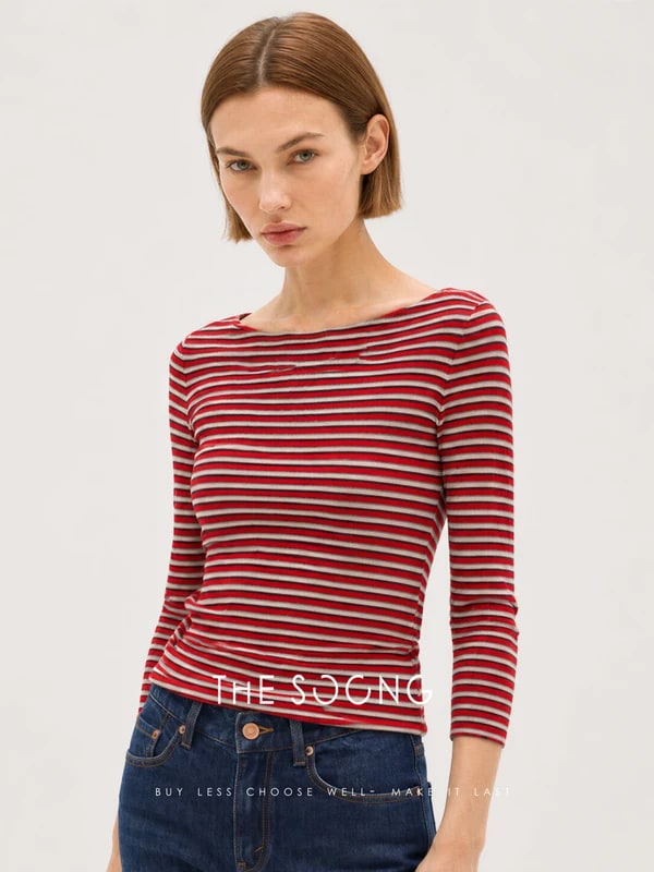 THESOONG “Tide Texture” Acetate Cotton Lightweight Boat-Neck Top - 9103 view 3